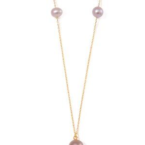 Purple Pearl Necklace 14K Yellow Gold Over Sterling Silver 20 Inches
